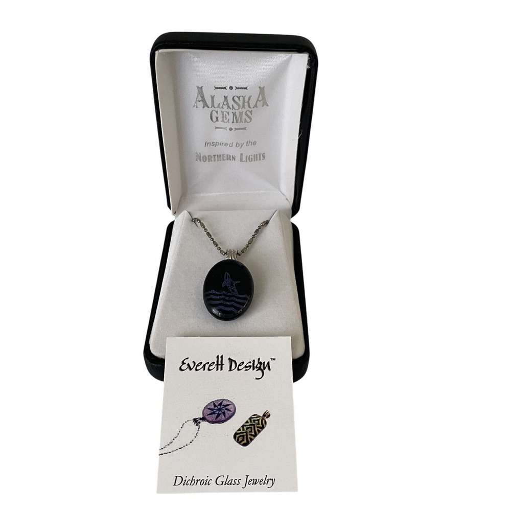 Everett Designs Purple Orca Dichroic Glass Pendant Necklace USA Vintage Gift NIB